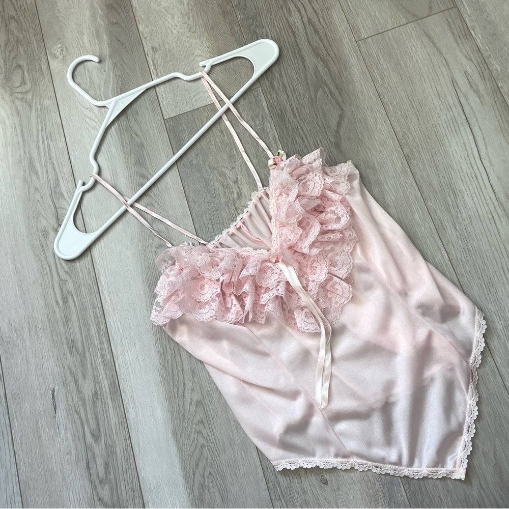 Vintage Lace Cami crop handkerchief hem womens Pink (large) romantic lingerie